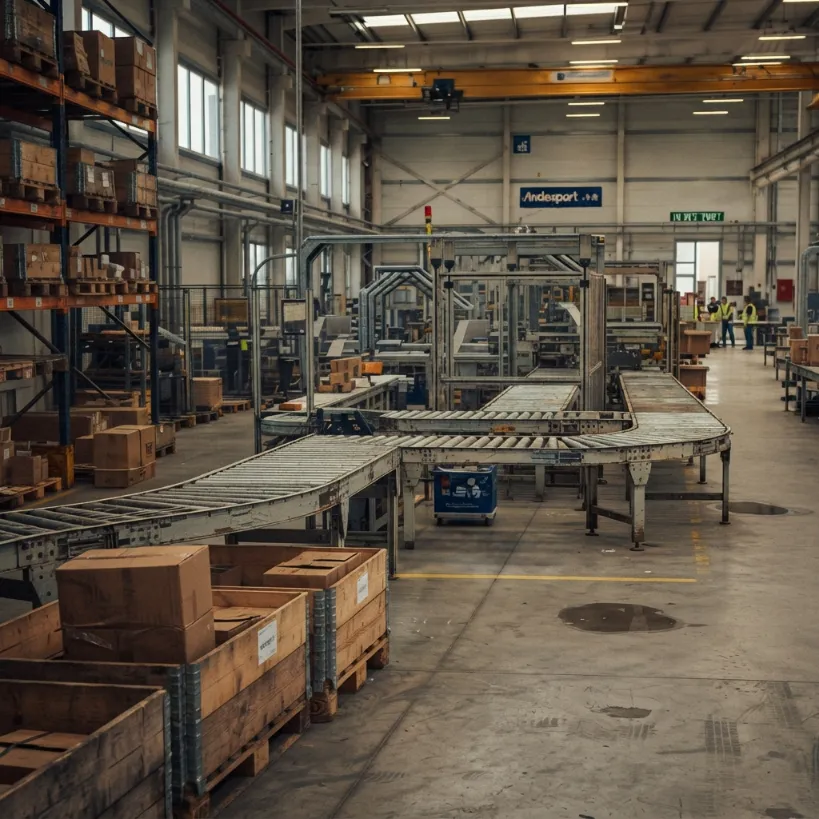 Bodega industrial con cintas transportadoras
